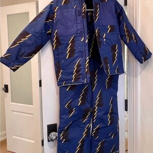 Blue and Yellow Lightning Print Jacket and Pants Snow Set